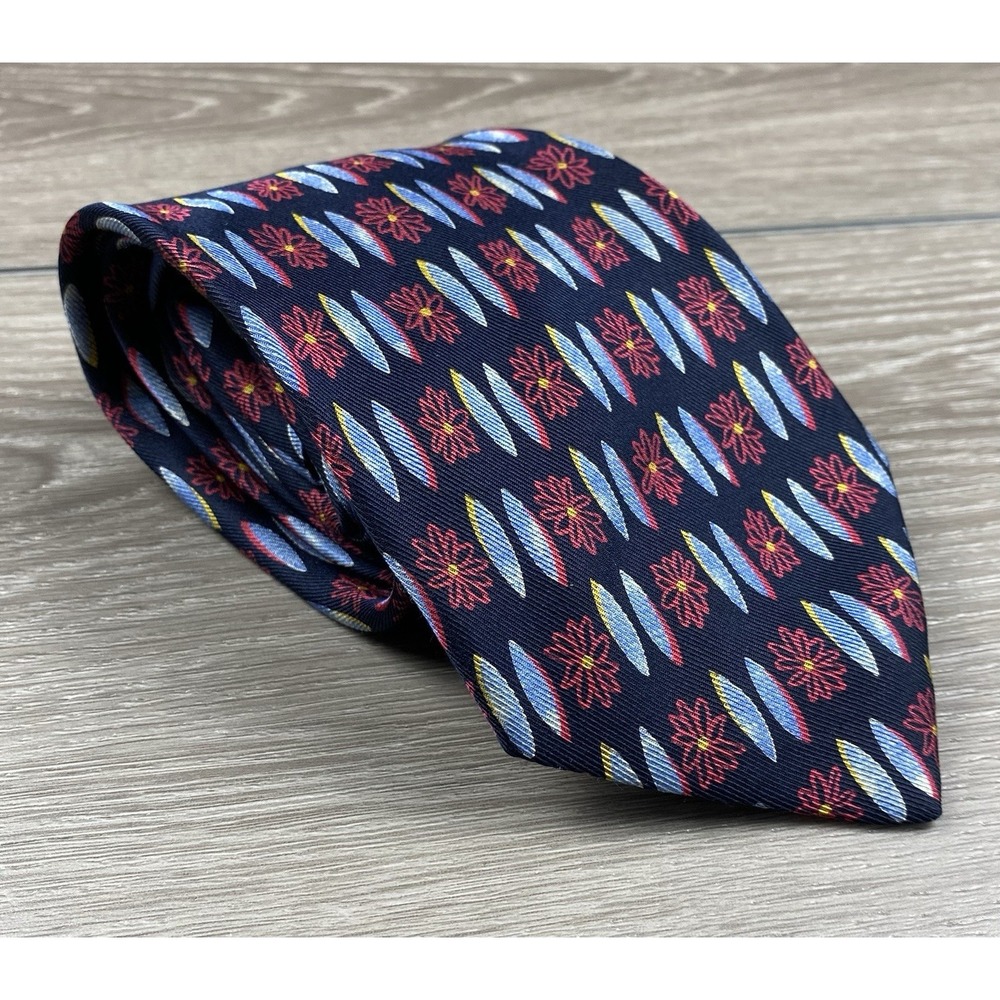 Brioni Roma Men's Silk Geometric Floral Necktie Blue
